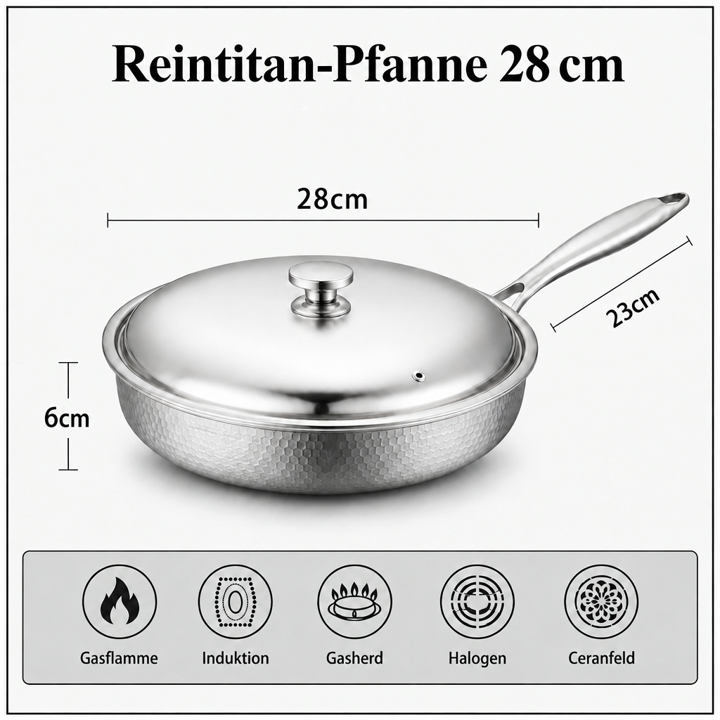 Reintitan-Pfanne 28 cm Maße und Herdarten