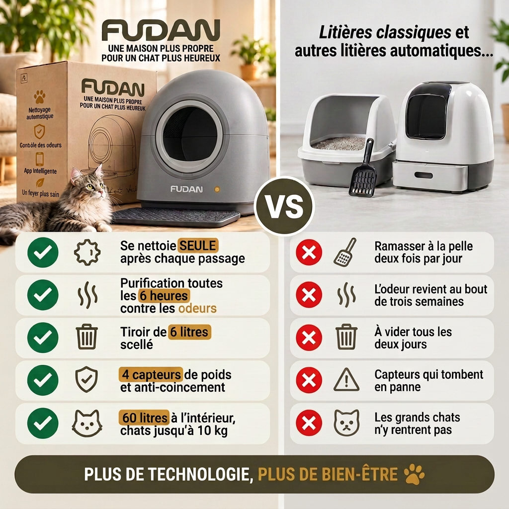 Comparatif avec une litière classique